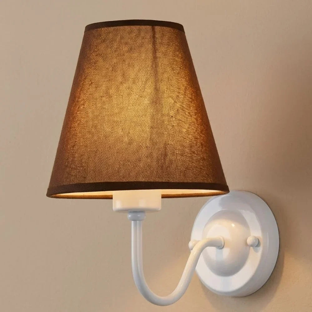 Vintage Curved Arm Metal Wall Sconce with Fabric Conical Shade - Tegulane Global