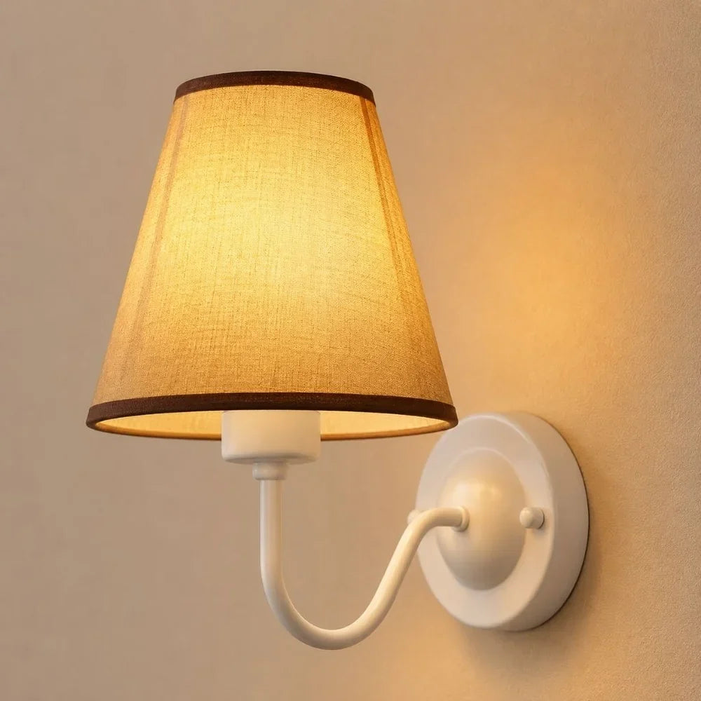 Vintage Curved Arm Metal Wall Sconce with Fabric Conical Shade - Tegulane Global
