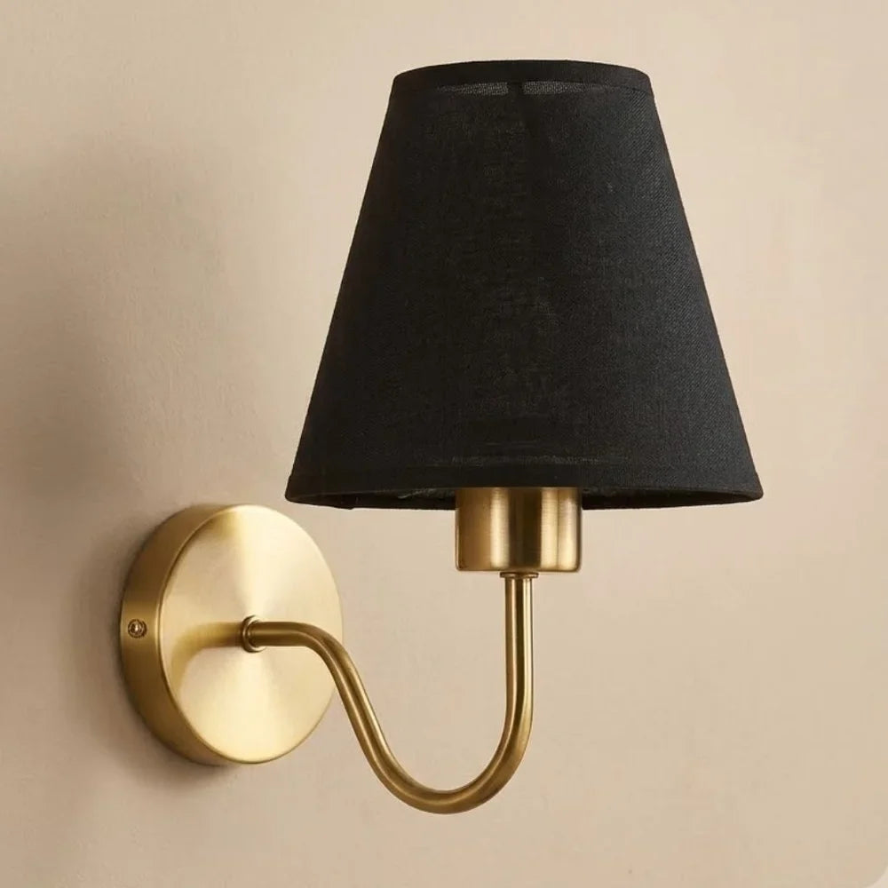 Vintage Curved Arm Metal Wall Sconce with Fabric Conical Shade - Tegulane Global
