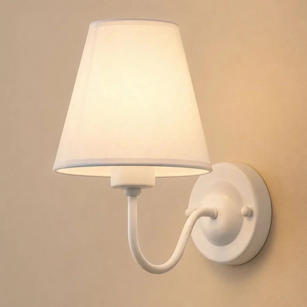 Vintage Curved Arm Metal Wall Sconce with Fabric Conical Shade - Tegulane Global