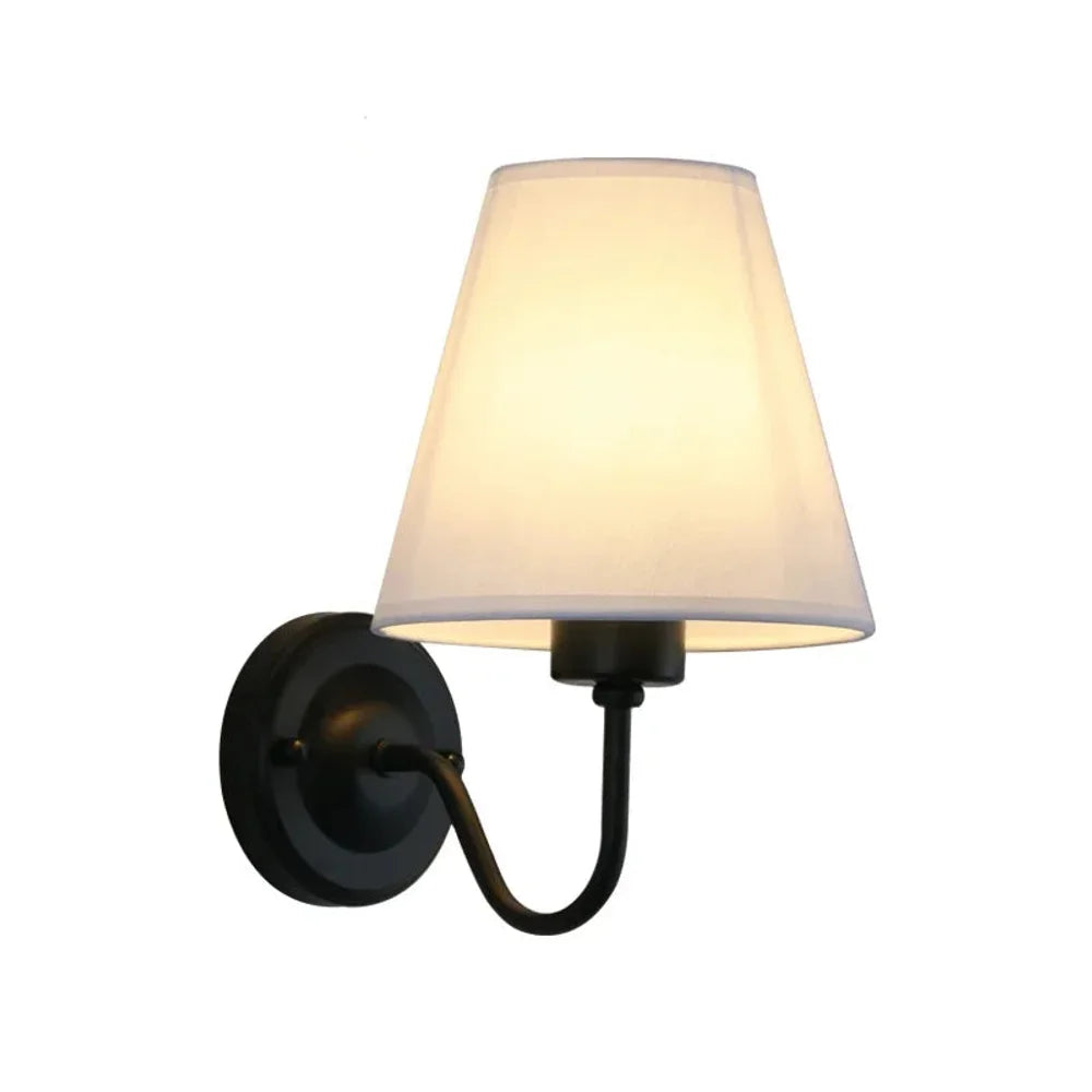 Vintage Curved Arm Metal Wall Sconce with Fabric Conical Shade - Tegulane Global