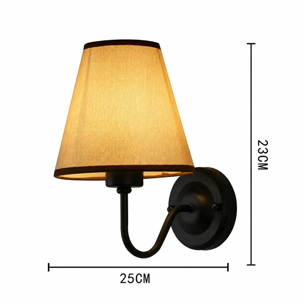 Vintage Curved Arm Metal Wall Sconce with Fabric Conical Shade - Tegulane Global