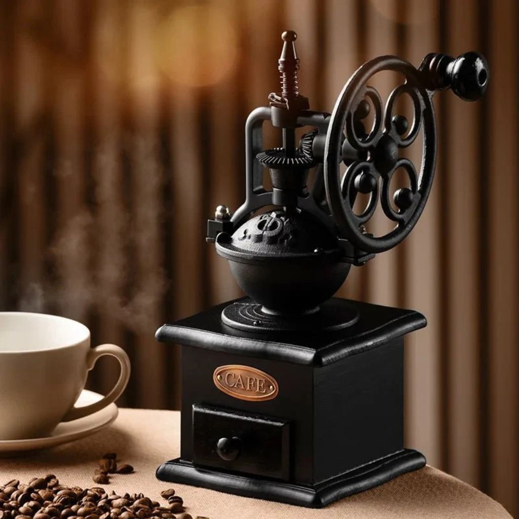 Vintage Metal Hand Crank Coffee Grinder with Ceramic Core