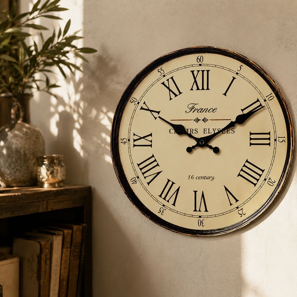 Wall Clock Classic French Design - Silent Quartz Movement - Tegulane Global