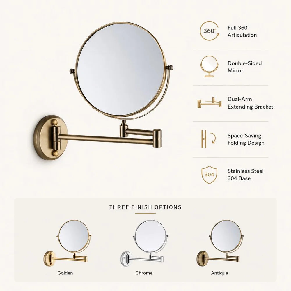 Wall Mounted Double Sided Makeup Mirror – Extending Folding Dual-Arm Bracket - Tegulane Global