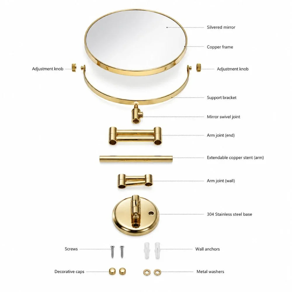 Wall Mounted Double Sided Makeup Mirror – Extending Folding Dual-Arm Bracket - Tegulane Global