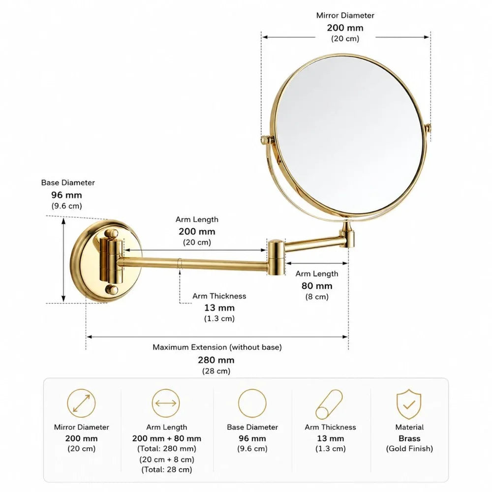Wall Mounted Double Sided Makeup Mirror – Extending Folding Dual-Arm Bracket - Tegulane Global