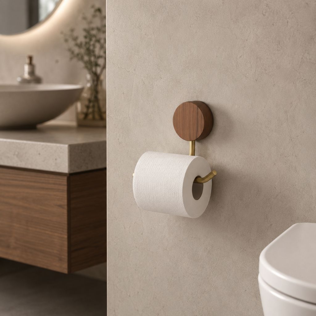 Wall-Mounted Metal Toilet Paper Holder with Wood Accent - Tegulane Global