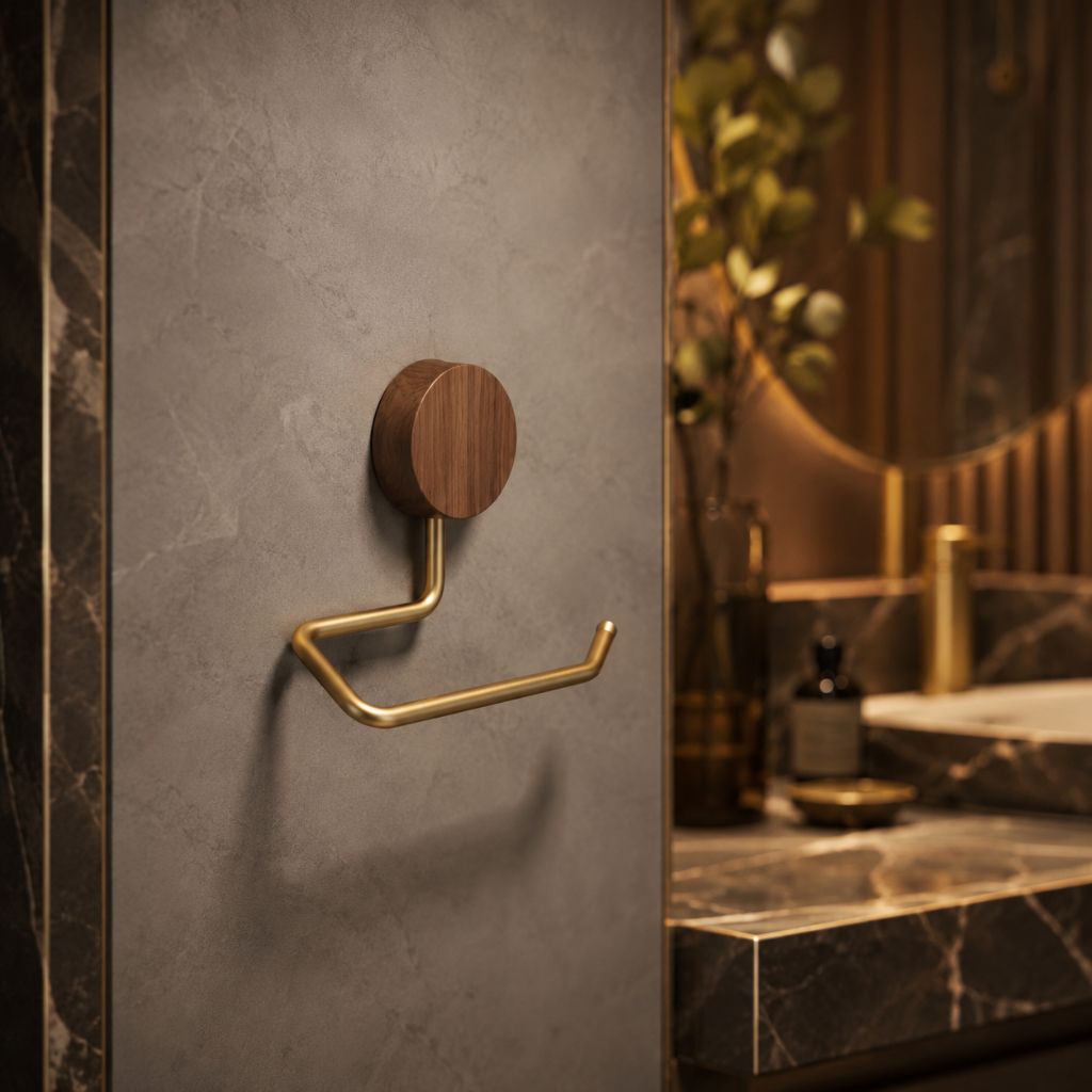 Wall-Mounted Metal Toilet Paper Holder with Wood Accent - Tegulane Global