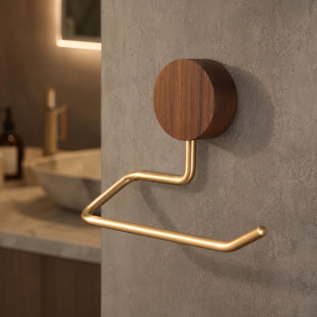 Wall-Mounted Metal Toilet Paper Holder with Wood Accent - Tegulane Global