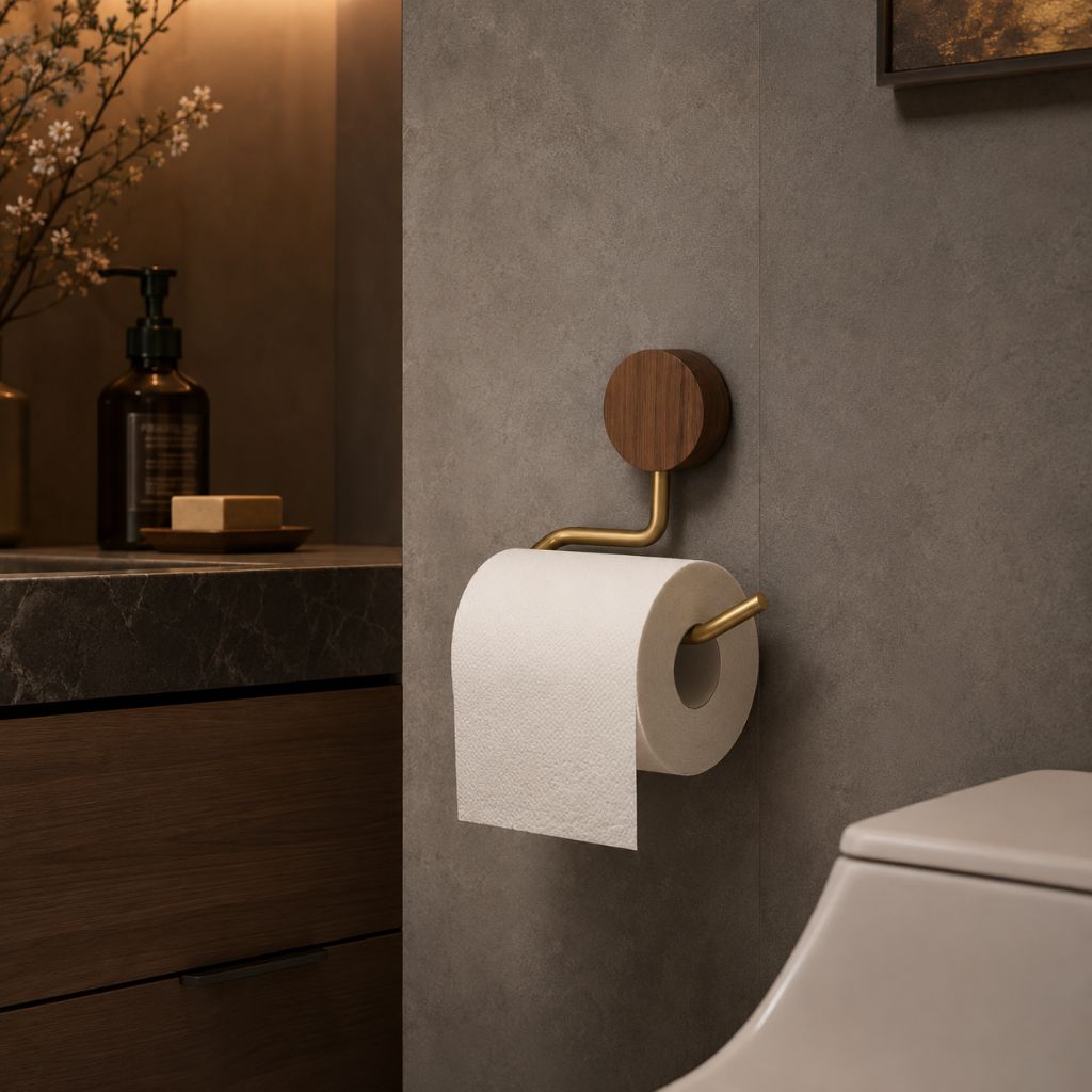 Wall-Mounted Metal Toilet Paper Holder with Wood Accent - Tegulane Global