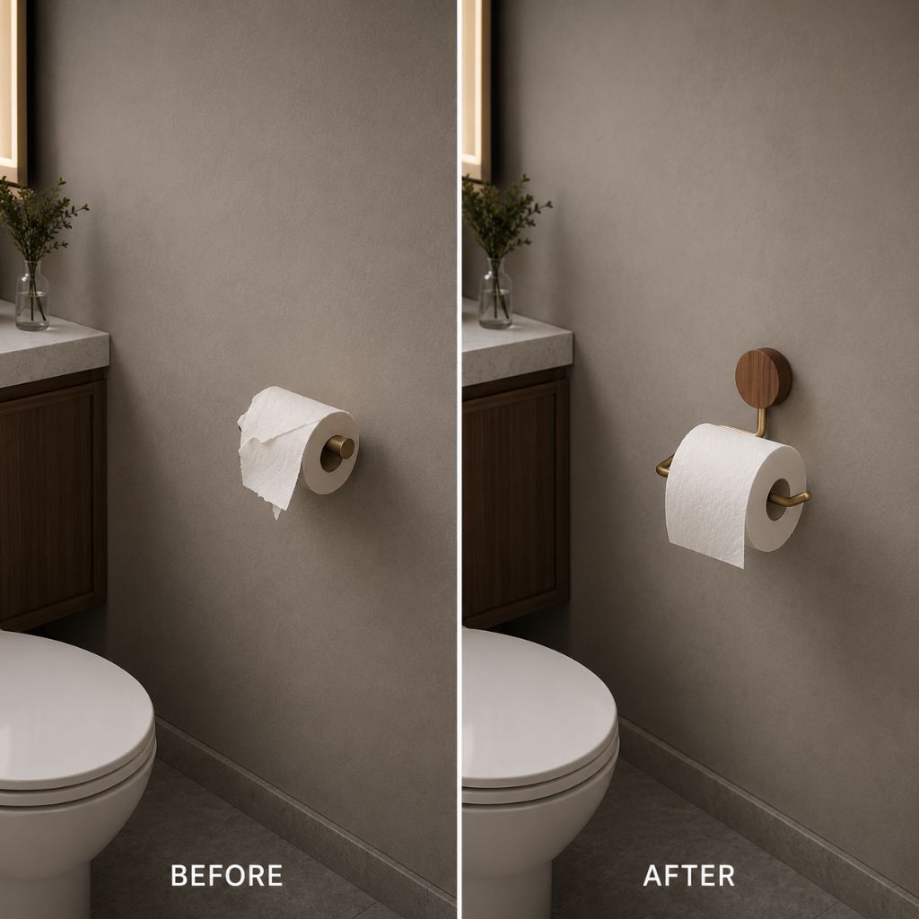 Wall-Mounted Metal Toilet Paper Holder with Wood Accent - Tegulane Global