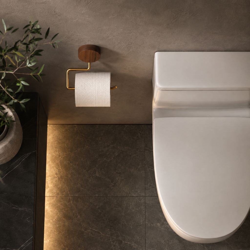 Wall-Mounted Metal Toilet Paper Holder with Wood Accent - Tegulane Global