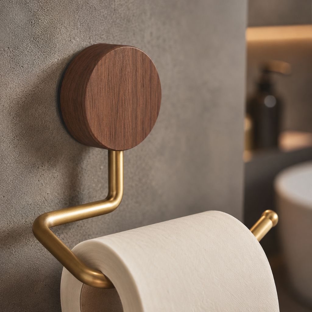 Wall-Mounted Metal Toilet Paper Holder with Wood Accent - Tegulane Global