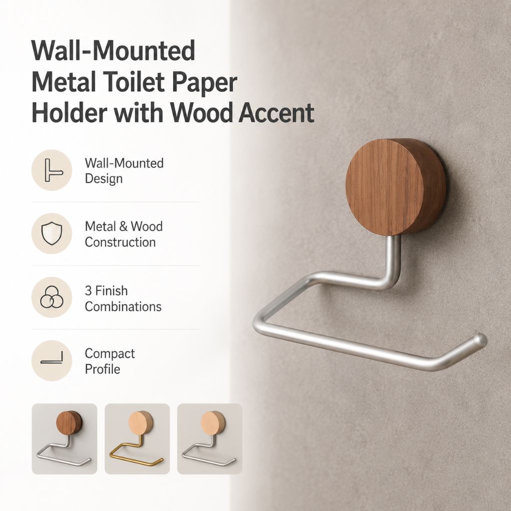 Wall-Mounted Metal Toilet Paper Holder with Wood Accent - Tegulane Global