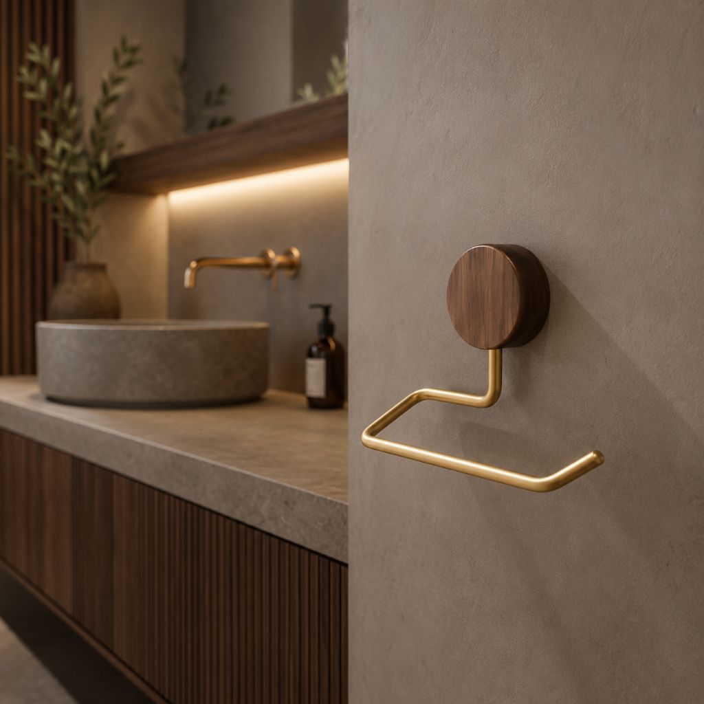 Wall-Mounted Metal Toilet Paper Holder with Wood Accent - Tegulane Global