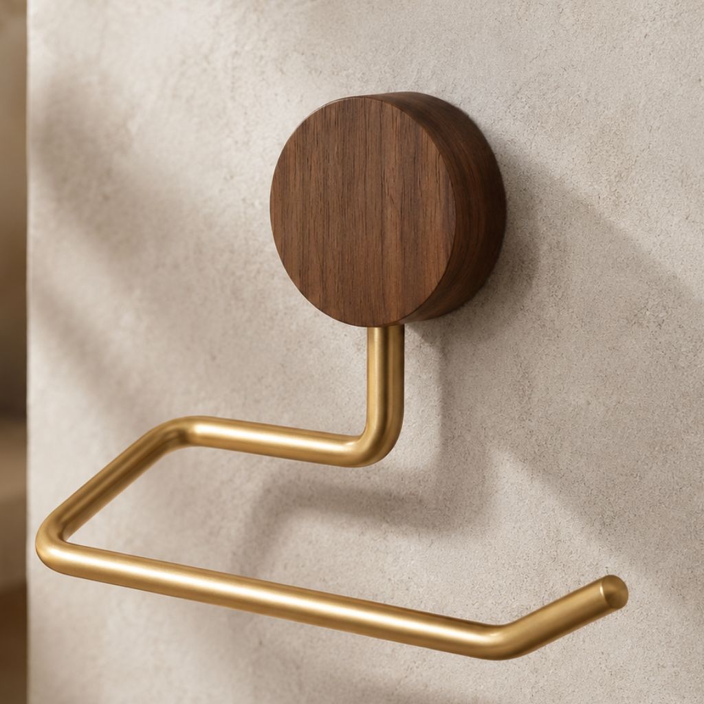 Wall-Mounted Metal Toilet Paper Holder with Wood Accent - Tegulane Global