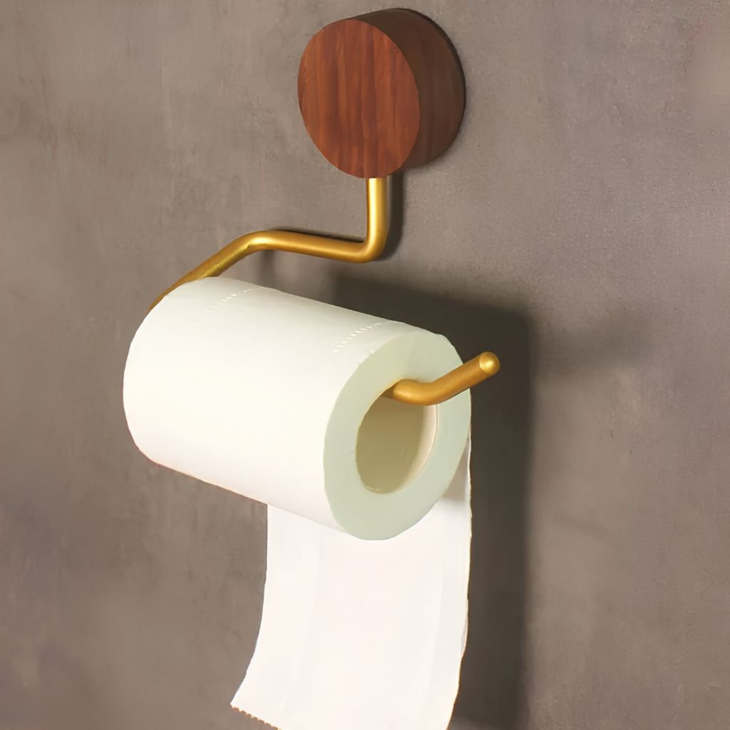 Wall-Mounted Metal Toilet Paper Holder with Wood Accent - Tegulane Global