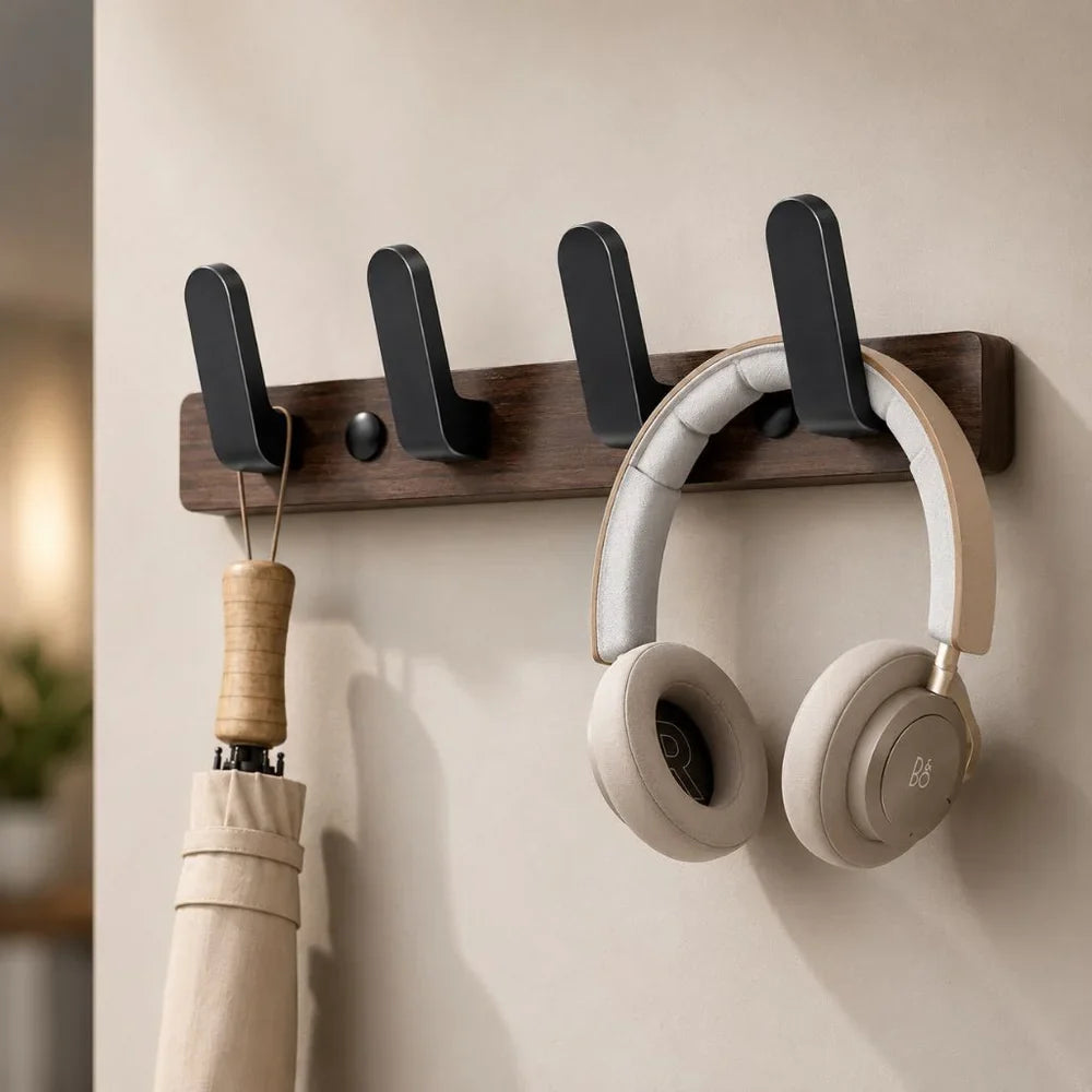 Walnut Wood Wall Hooks Rail - Hooks Coat Hat Hanger - Tegulane Global
