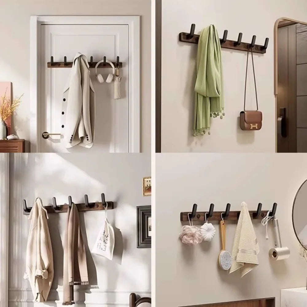 Walnut Wood Wall Hooks Rail - Hooks Coat Hat Hanger - Tegulane Global