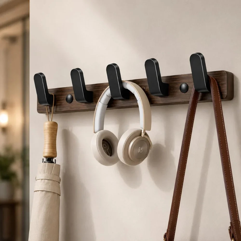 Walnut Wood Wall Hooks Rail - Hooks Coat Hat Hanger - Tegulane Global