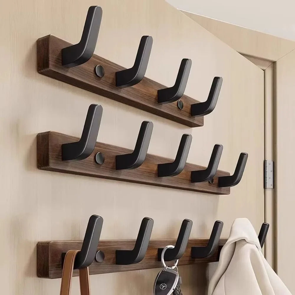 Walnut Wood Wall Hooks Rail - Hooks Coat Hat Hanger - Tegulane Global