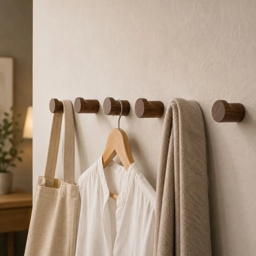 Walnut Wood Wall Hooks Set - Handcrafted Anti-Slip - Tegulane Global