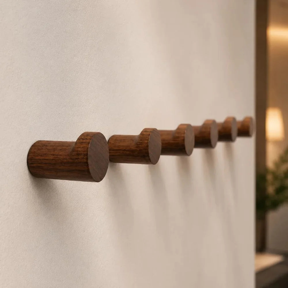 Walnut Wood Wall Hooks Set - Handcrafted Anti-Slip - Tegulane Global