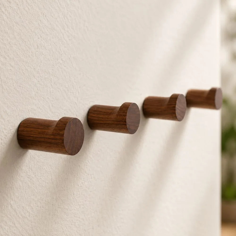 Walnut Wood Wall Hooks Set - Handcrafted Anti-Slip - Tegulane Global