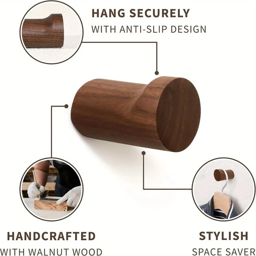 Walnut Wood Wall Hooks Set - Handcrafted Anti-Slip - Tegulane Global