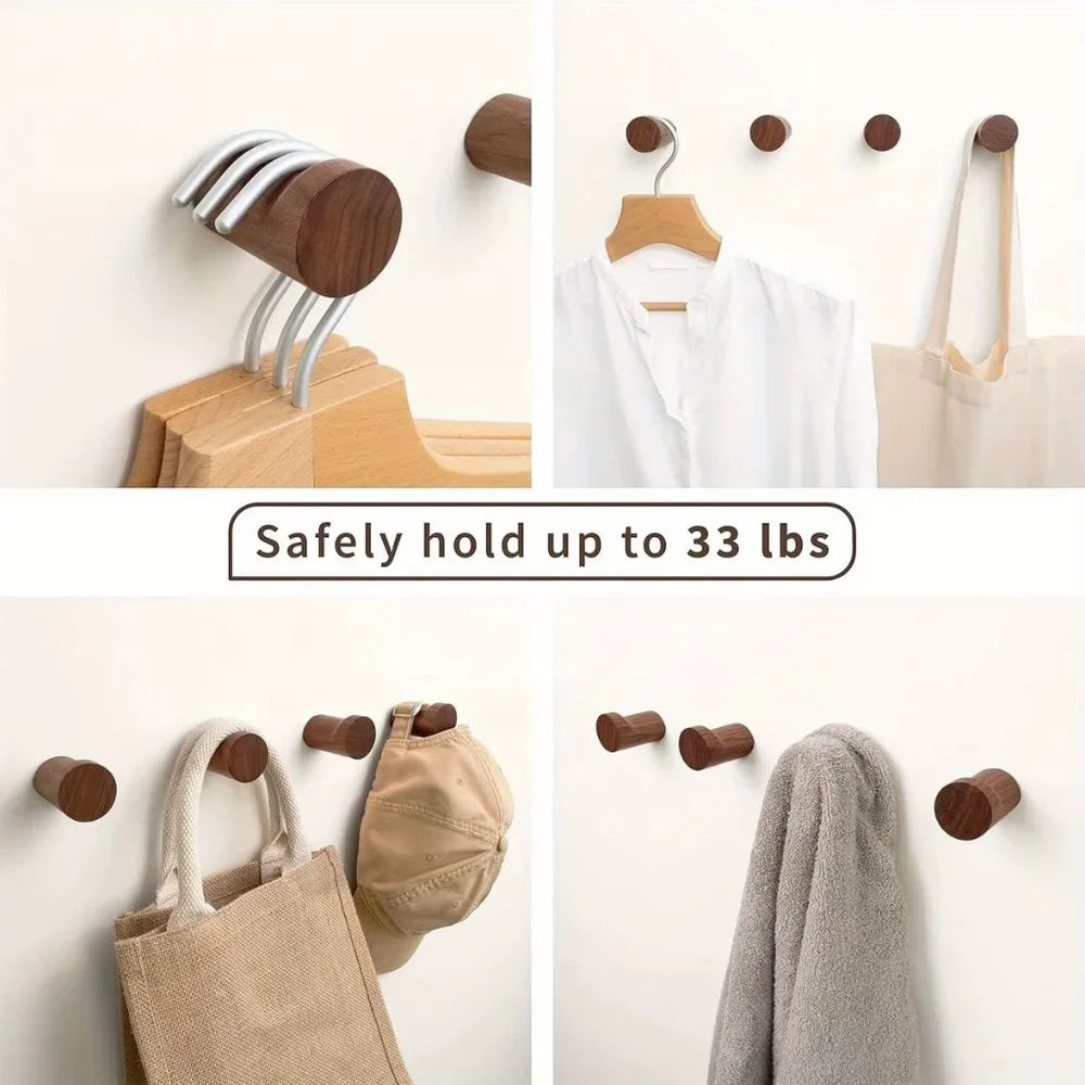 Walnut Wood Wall Hooks Set - Handcrafted Anti-Slip - Tegulane Global