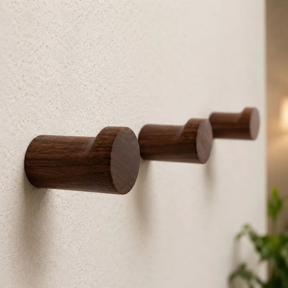 Walnut Wood Wall Hooks Set - Handcrafted Anti-Slip - Tegulane Global