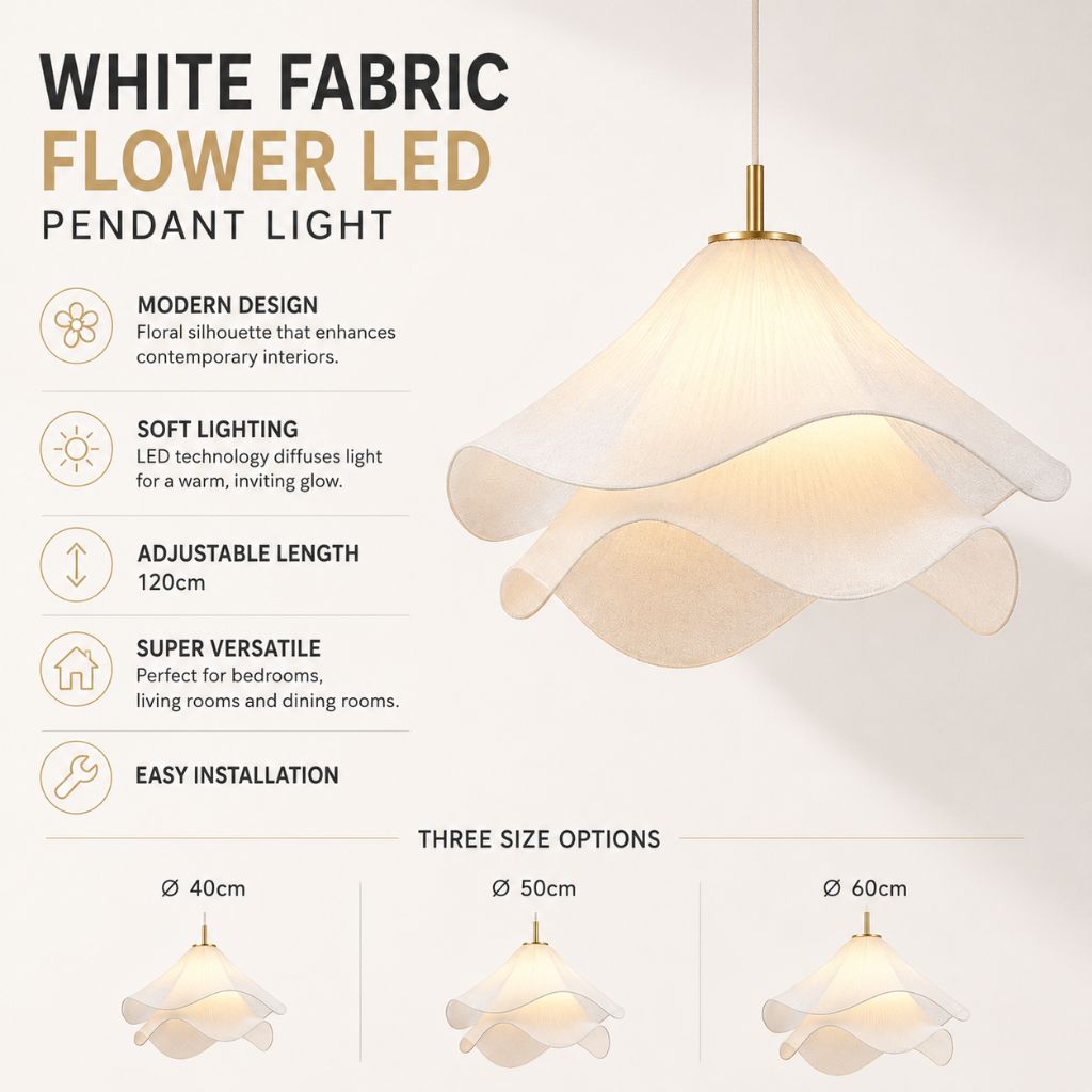 White Fabric Flower LED Pendant Light - Tegulane Global