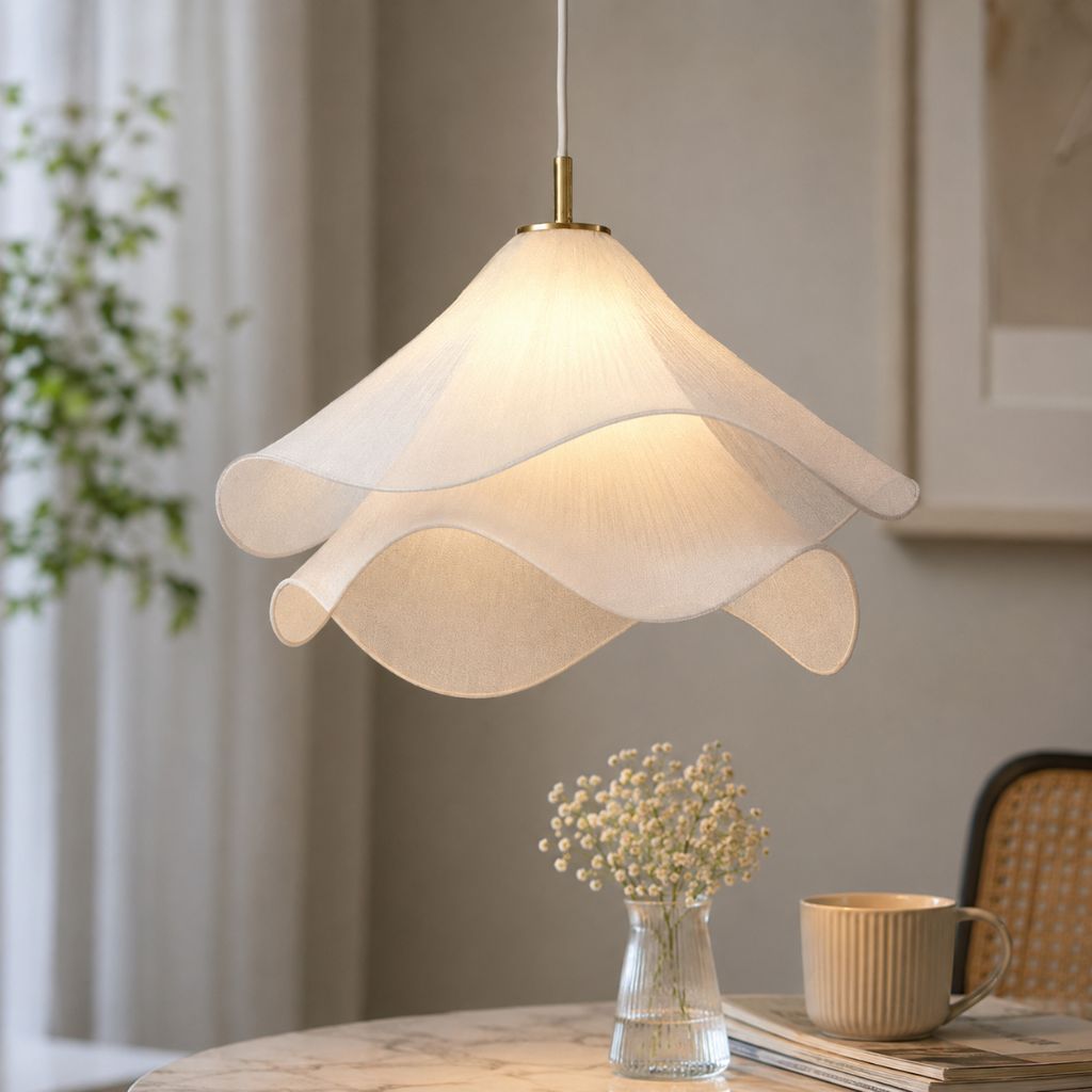 White Fabric Flower LED Pendant Light - Tegulane Global
