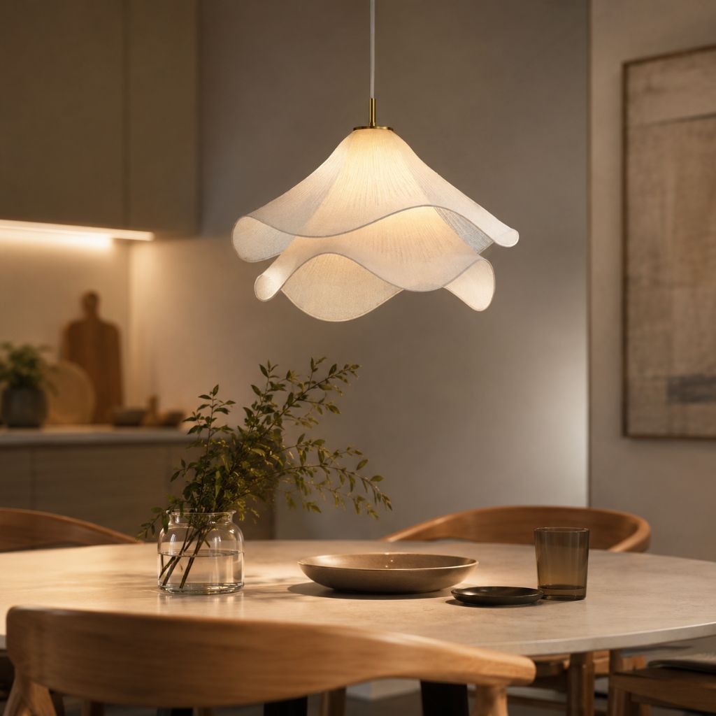 White Fabric Flower LED Pendant Light - Tegulane Global