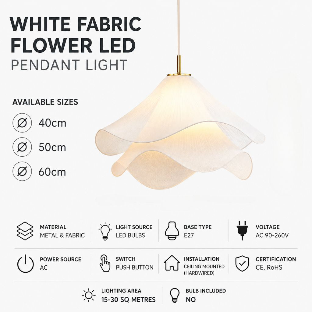 White Fabric Flower LED Pendant Light - Tegulane Global