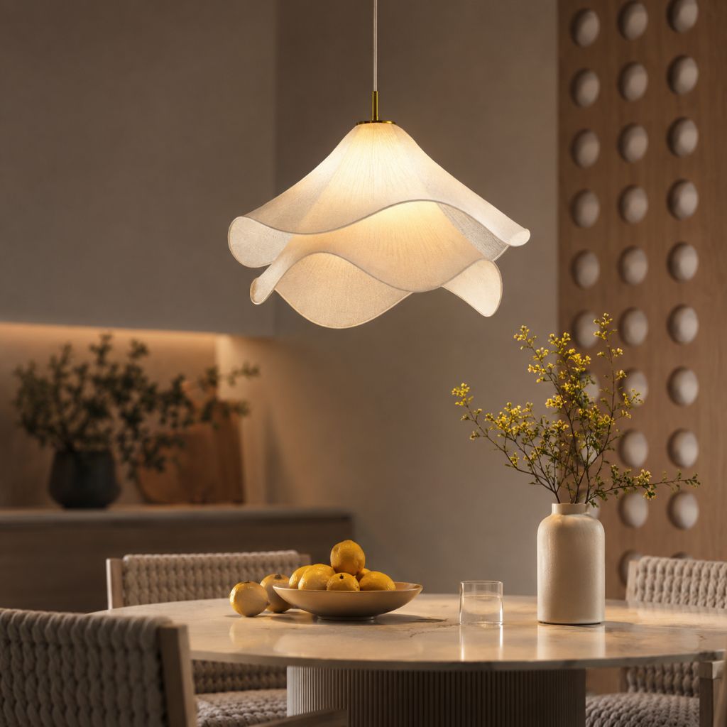 White Fabric Flower LED Pendant Light - Tegulane Global