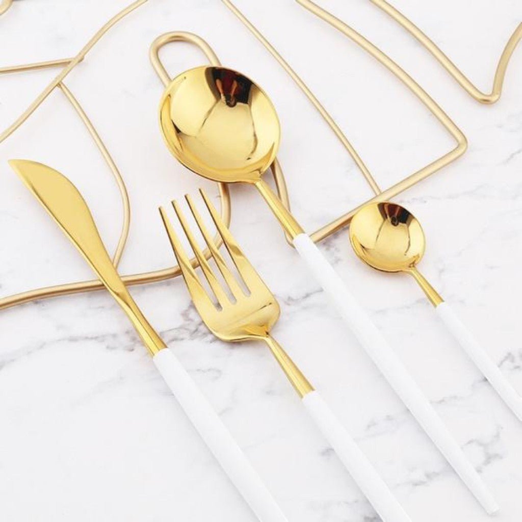 White Gold Cutlery Set - 30 Piece Flatware - Tegulane Global