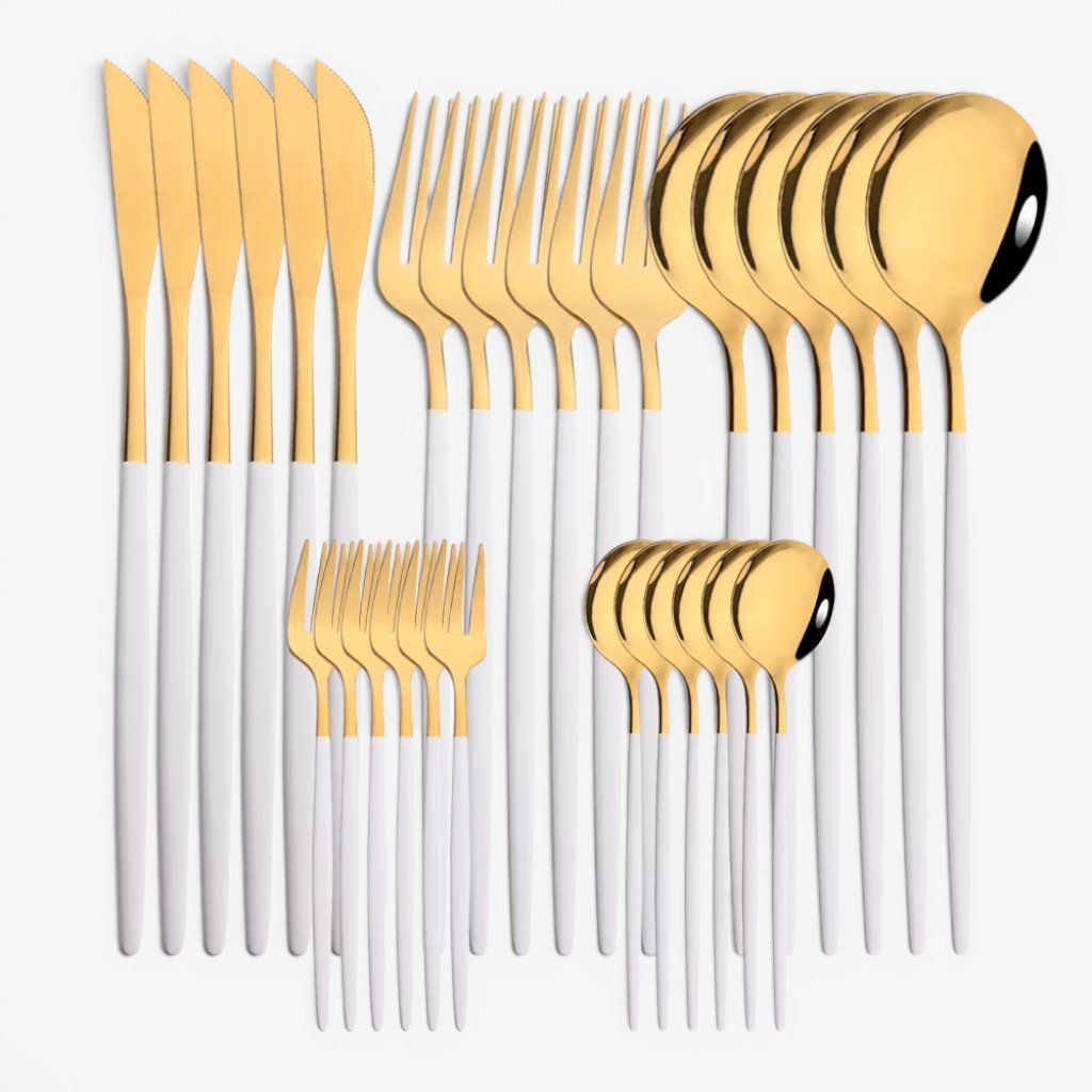 White Gold Cutlery Set - 30 Piece Flatware - Tegulane Global