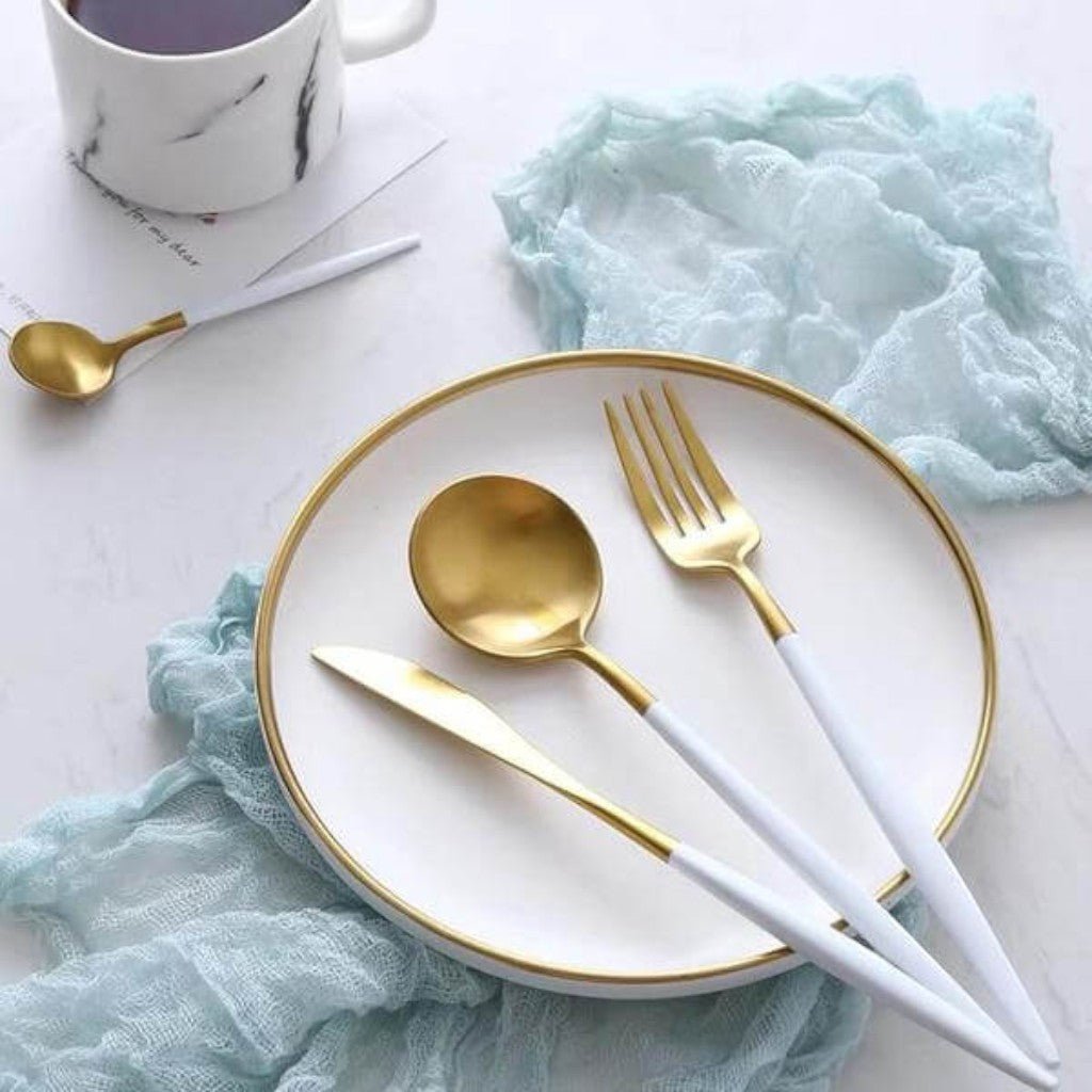 White Gold Cutlery Set - 30 Piece Flatware - Tegulane Global