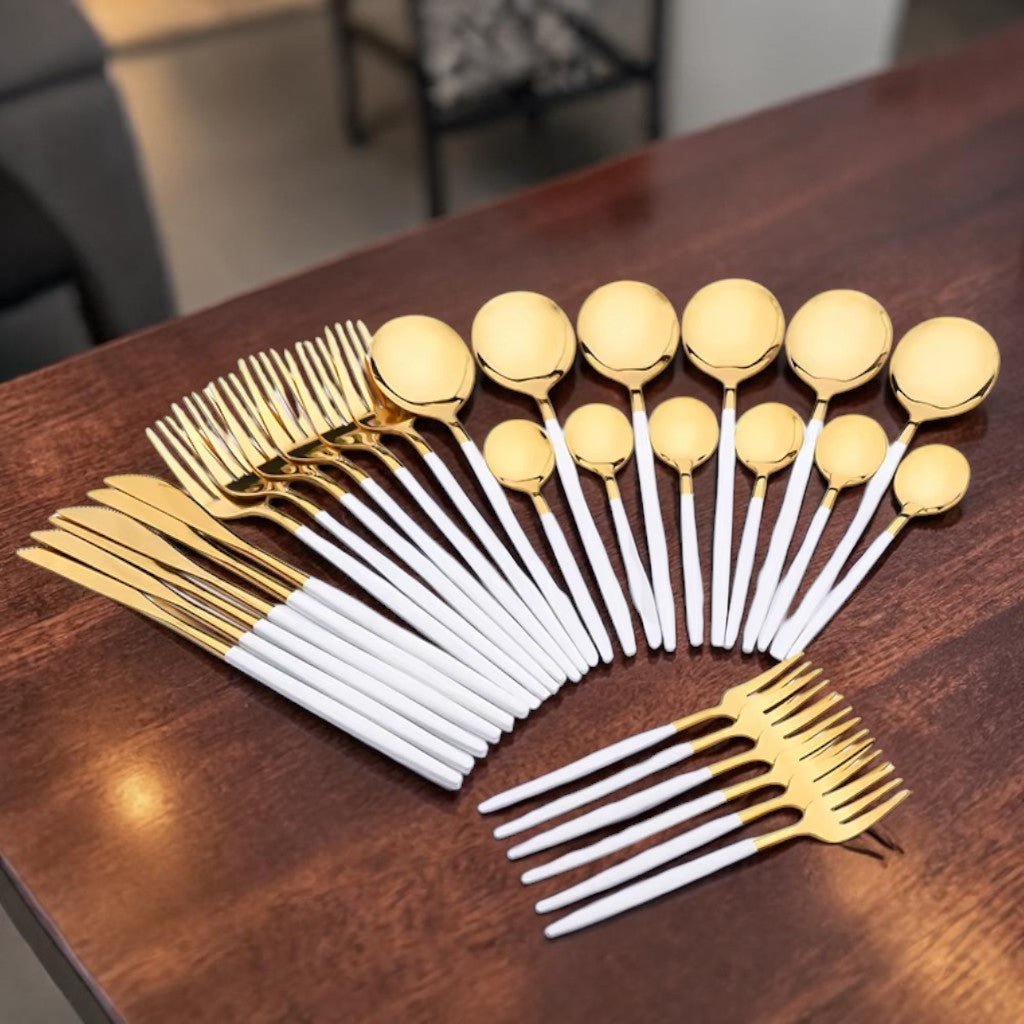 White Gold Cutlery Set - 30 Piece Flatware - Tegulane Global