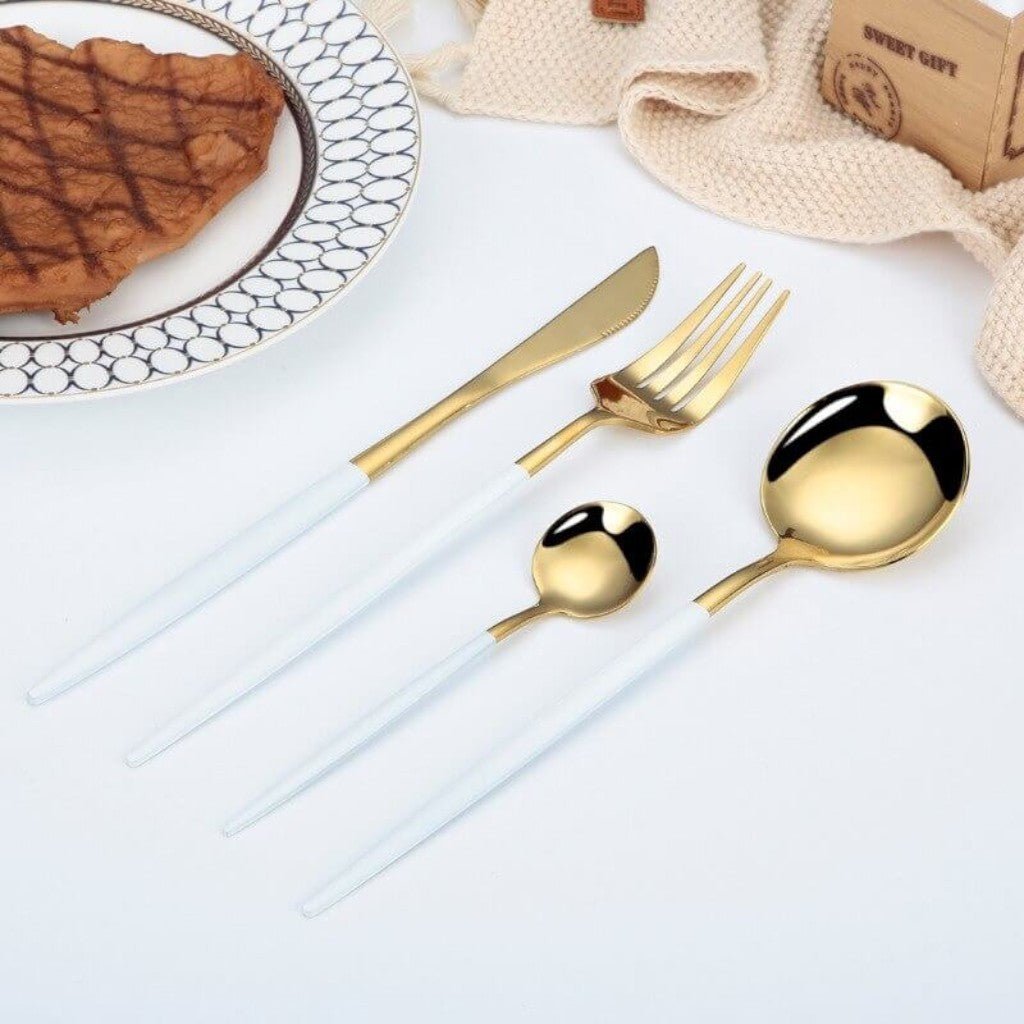 White Gold Cutlery Set - 30 Piece Flatware - Tegulane Global