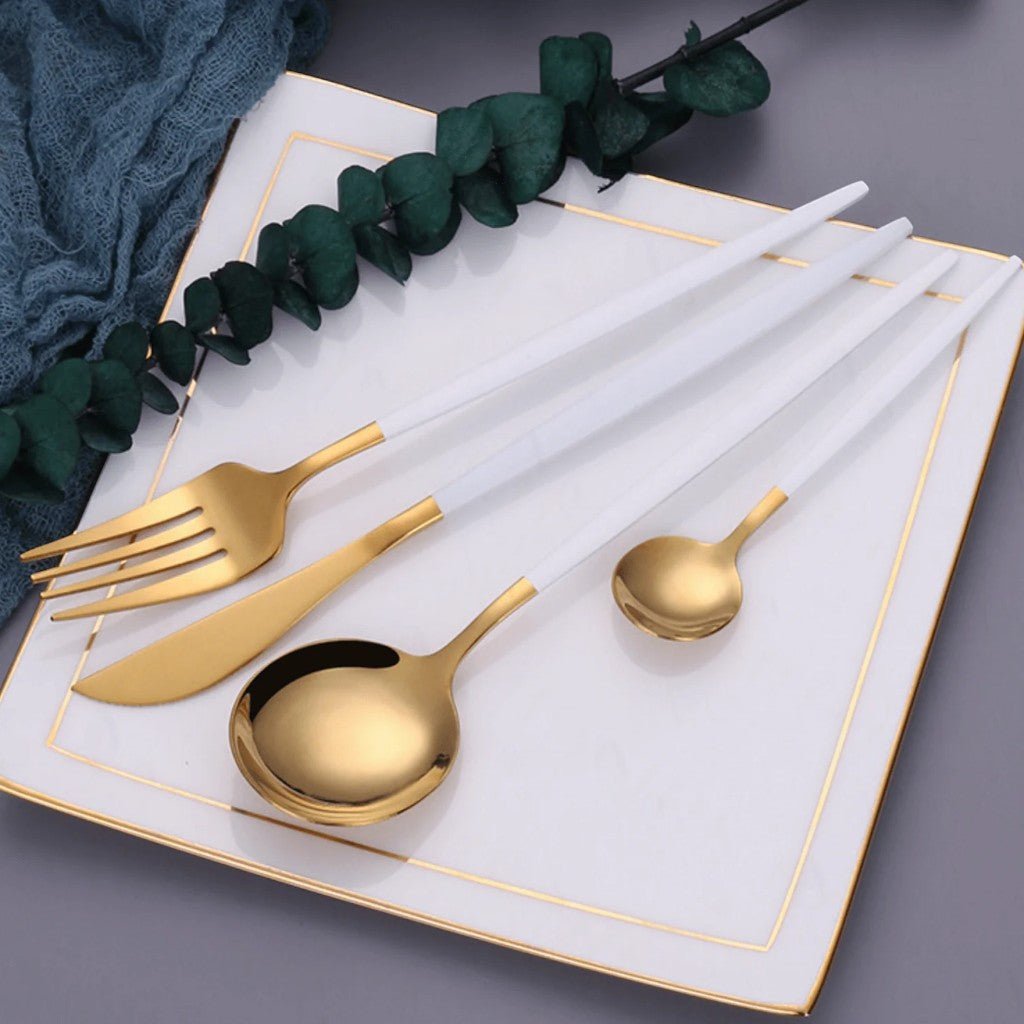White Gold Cutlery Set - 30 Piece Flatware - Tegulane Global