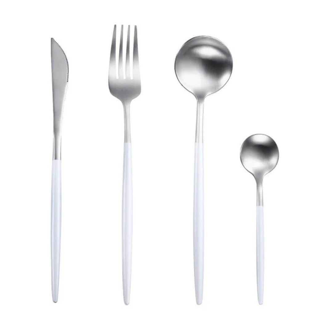 White Silver Cutlery Set - 30 Piece Flatware - Tegulane Global