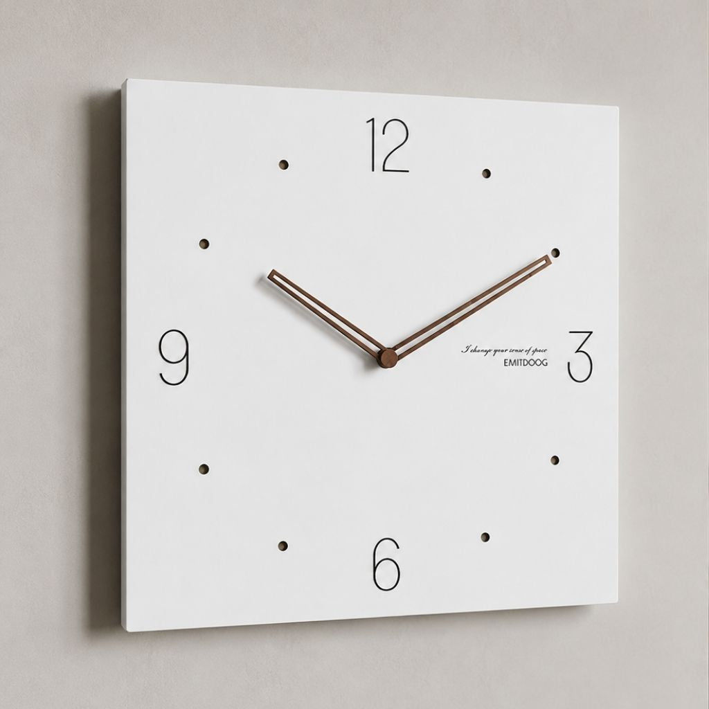 White Square Wall Clock with Walnut Hands - Tegulane Global