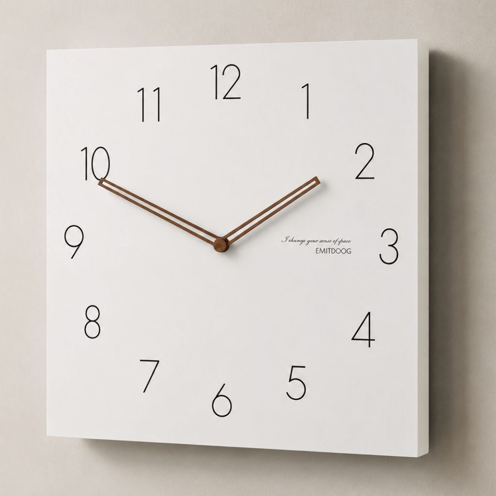 White Square Wall Clock with Walnut Hands - Tegulane Global