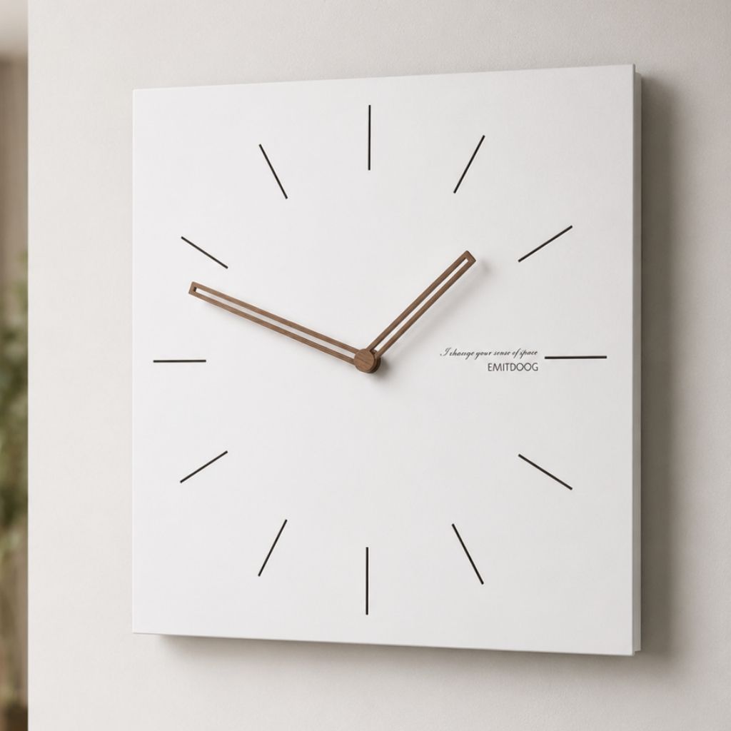 White Square Wall Clock with Walnut Hands - Tegulane Global