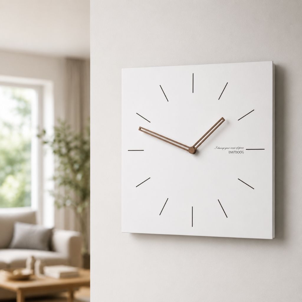 White Square Wall Clock with Walnut Hands - Tegulane Global