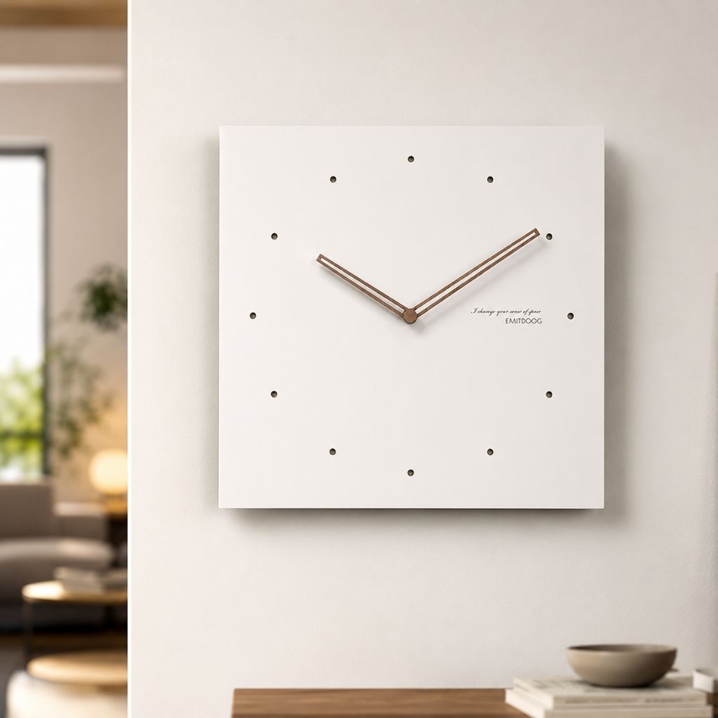 White Square Wall Clock with Walnut Hands - Tegulane Global