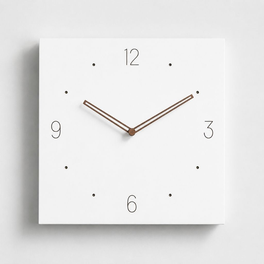 White Square Wall Clock with Walnut Hands - Tegulane Global